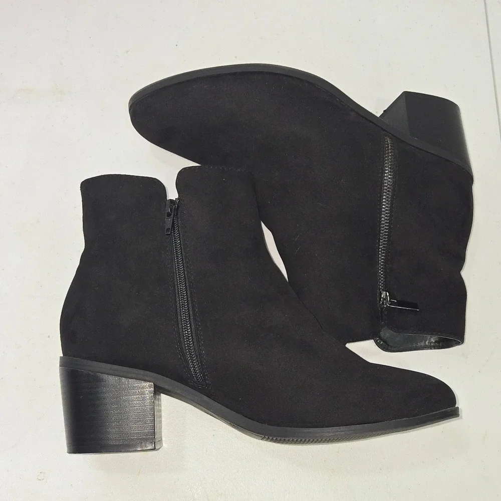 Evans Black Faux Suede Ankle Boots Extra Wide Fit Size 10 Jean  Block Heel